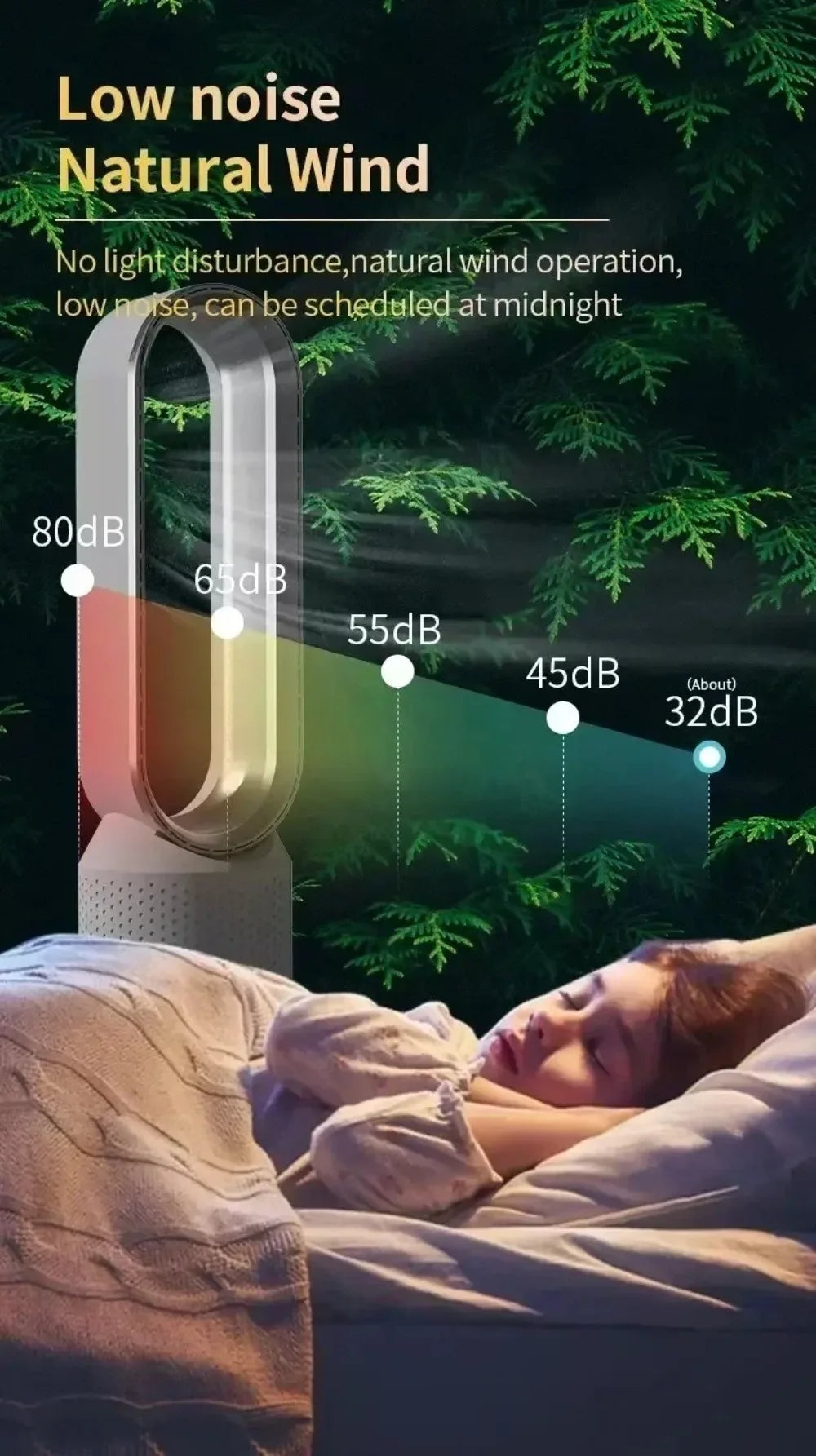 Cooling & Heating Bladeless Fan  Timer Remote Control 8 Wind Speed Home Silent Air Conditioner Heater LED Display