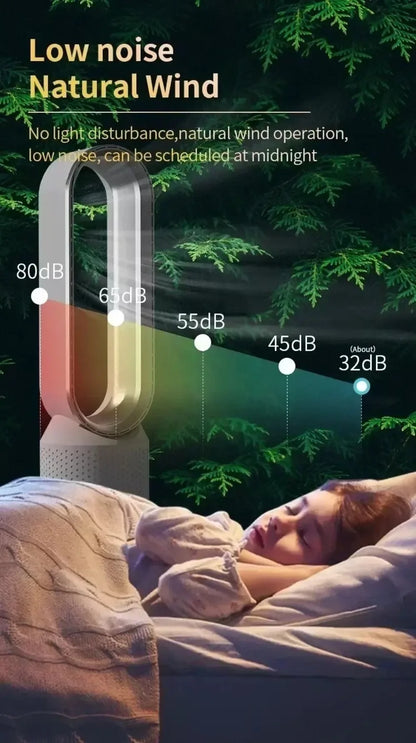 Cooling & Heating Bladeless Fan  Timer Remote Control 8 Wind Speed Home Silent Air Conditioner Heater LED Display