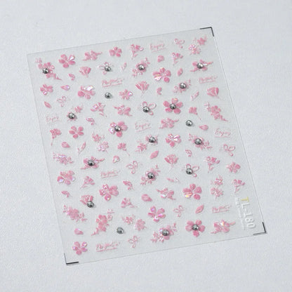 White Flower Petal Cherry Blossom Peach Blossom Falling Petal Floral Gradient 5D Self Adhesive Nail Art Sticker Manicure Decals