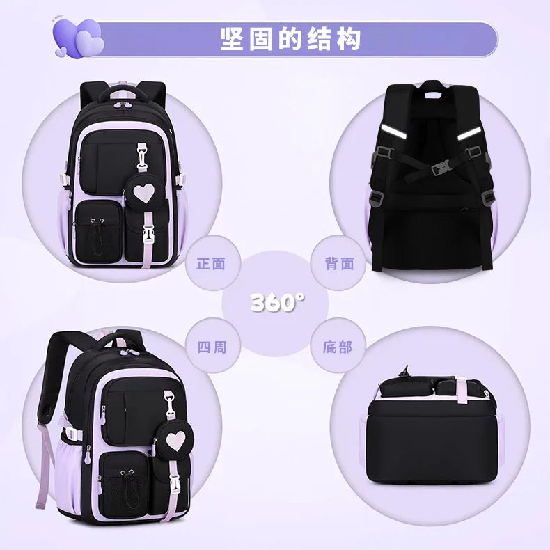 Love Pattern School Bag Backpack Pencil Case lunch bag Three Piece Set Nylon Fabric Waterproof Boy Girl Teenagers Trend Backpack