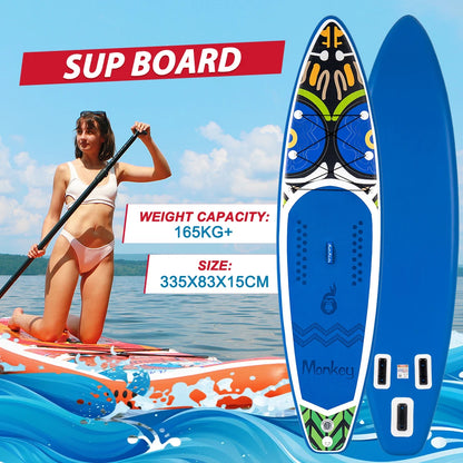 Feath-R-Lite Inflatable Stand Up Paddle Board 335cm 11 'SUP Board Monkey Design Light Weight Touring Yoga Kit