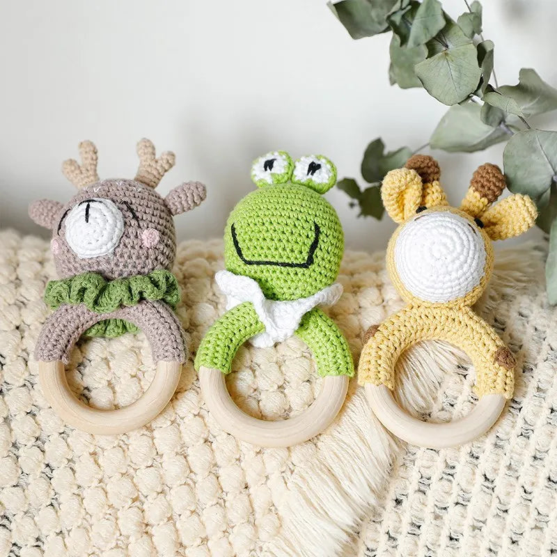 Baby Rattles Crochet Bunny Rattle Toy Wood Ring Baby Teether Rodent Baby Gym Mobile Rattles Newborn Educational Toys Gifts 1pc