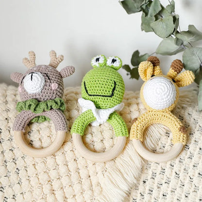 Baby Rattles Crochet Bunny Rattle Toy Wood Ring Baby Teether Rodent Baby Gym Mobile Rattles Newborn Educational Toys Gifts 1pc