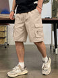 Men's Straight Cargo Shorts Lightweight Breathable Solid Color Drawstring Waist with Zipper Pockets Casual Summer Short Pants