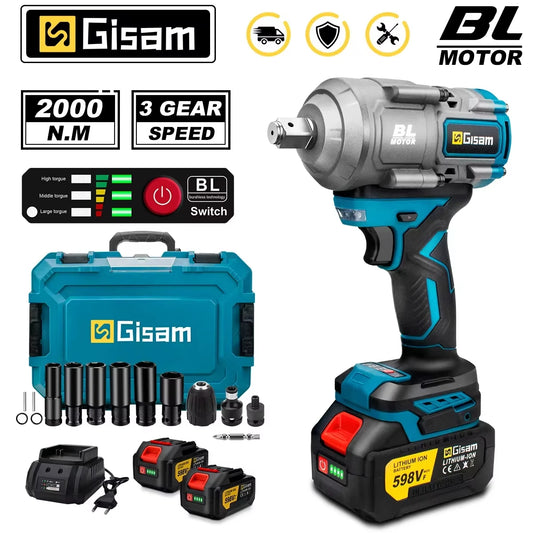 Gisam 2000N.M Torque Brushless Electric Impact Wrench 1/2 inch Screwdriver Cordless Wrench Power Tool For Makita 18V Battery Pin