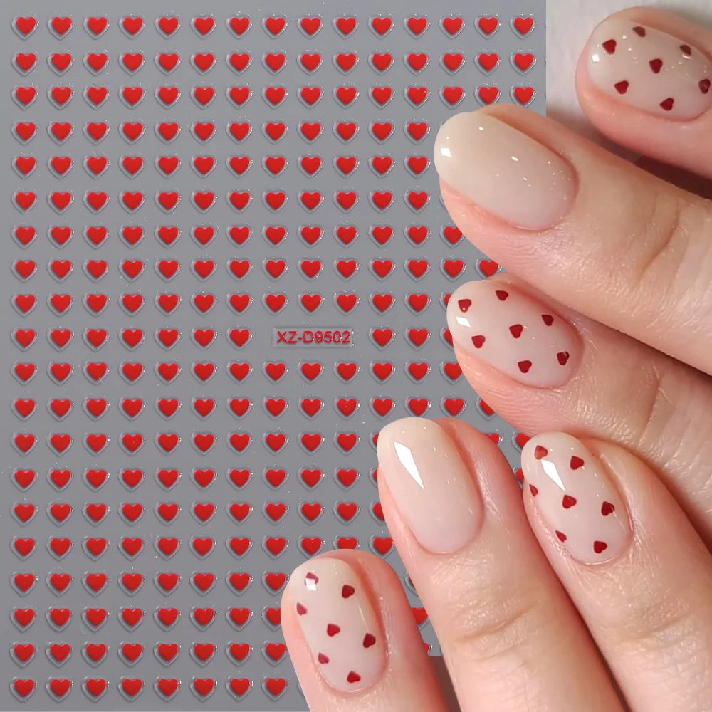 8pcs/set Mini Red Heart Valentines Nail Stickers Irregular Love Stripe Gold/Silver Nail Decals Sliders Laser Shiny Manicure Acce