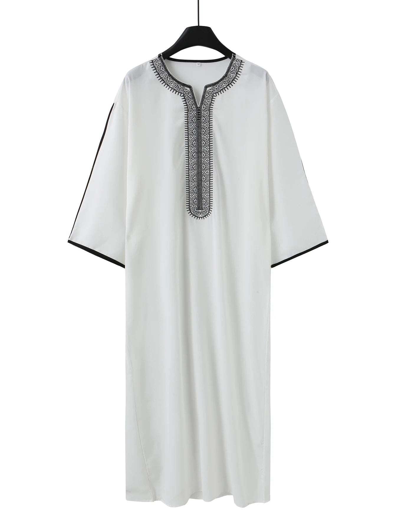 White Muslim Short Sleeve Embroidery Kaftan 2025 New Islamic Garment Elegant Female Summer Clothing