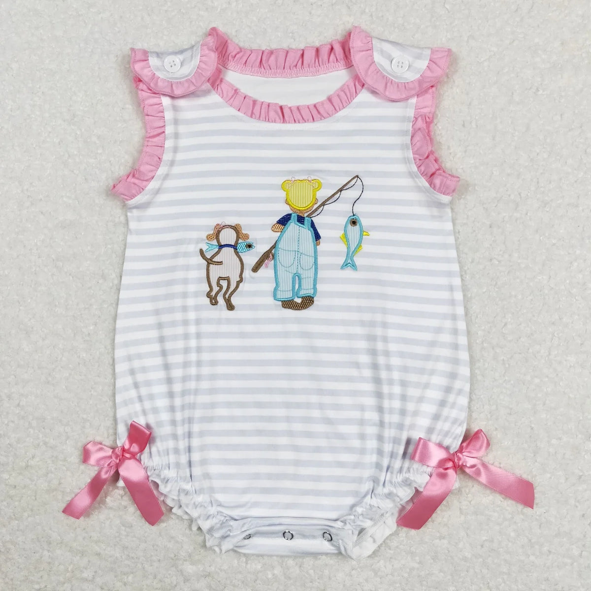 Wholesale Baby Girl Newborn Birthday Balloons Romper Bubble Embroidery Pink Plaid Bows Jumpsuit Kids Toddler Summer Clothes