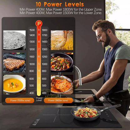 KICHPOWER 30cm 2 plates 1-99 Min Timer Touch Control 3300W Induction Hob