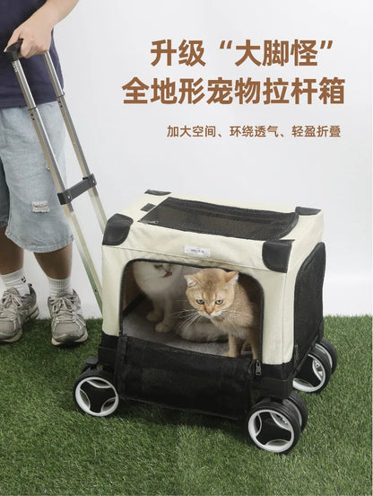 FurStarLarge Pet Rolling Carrier With Wheels Multi-Cat Travel Trolley Bag Spacious Dog Carrier Backpack Portable Car Seat Pet St