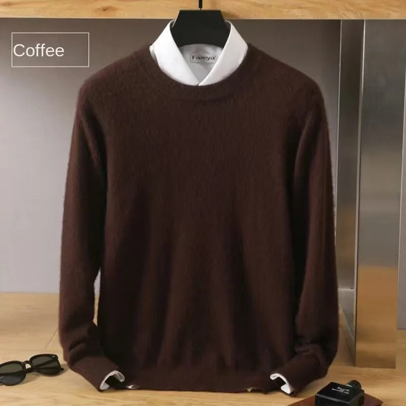 Men's 100% Pure Mink Cashmere Sweater O-Neck Pullovers Knit Large Size Mink Sweater Winter New Long Sleeve High-End Jumpers Tops