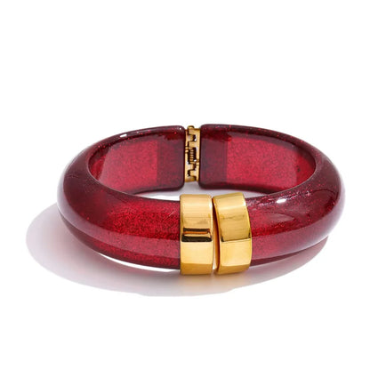 Yhpup 66mm Green Pink Brown Purple Acrylic Thick Bracelet Bangle for Women Stainless Steel Arrivals 2025 Wrist Jewelry Gift