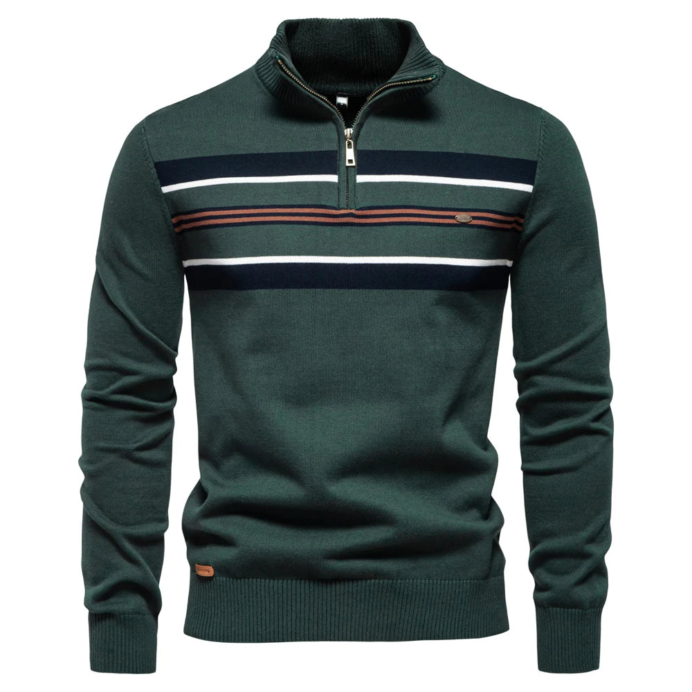 AIOPESON Mens Mock Neck Cotton Pullover Knit Sweaters Casual Business Strip Ribbed Turtleneck Sweaters for Men