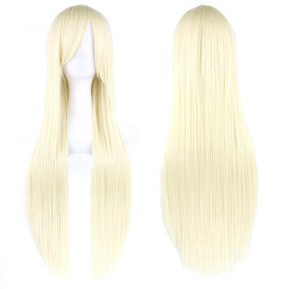 Soowee 80cm Long Synthetic Hair White Purple Cosplay Wigs Party Black Hair Straight Wig Hairpiece for Women