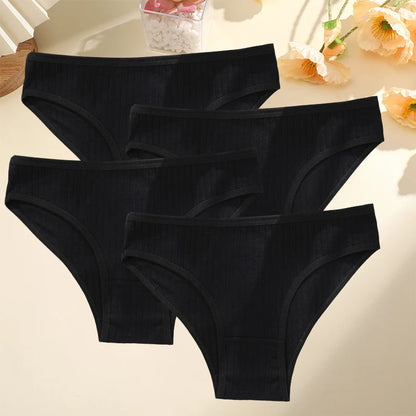 4PCS/SET Women's Cotton Panties Sexy Soft Striped Underpants 12 Solid Color Briefs Female Comfortable Stretch Lingerie M-XL
