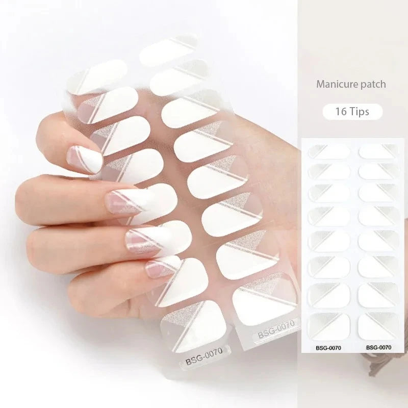 16/22 Tips Semi Cured Gel Nail Stickers for UV Lamp Designer Adhesive Nail Gel Wraps DIY Long-lasting  Nail Decoration