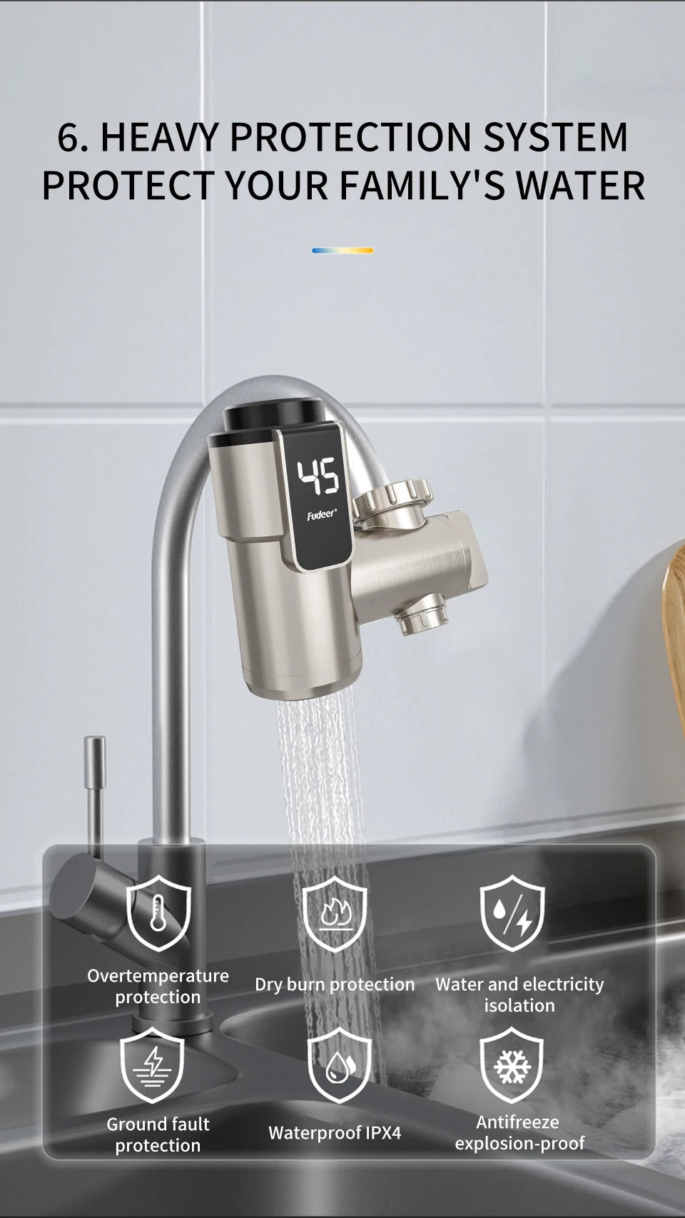Fudeer Electric Water Heater Kitchen Faucet Conector Instant Hot Water Tap Adapter 220V  Water Heater Bathroom Accessories