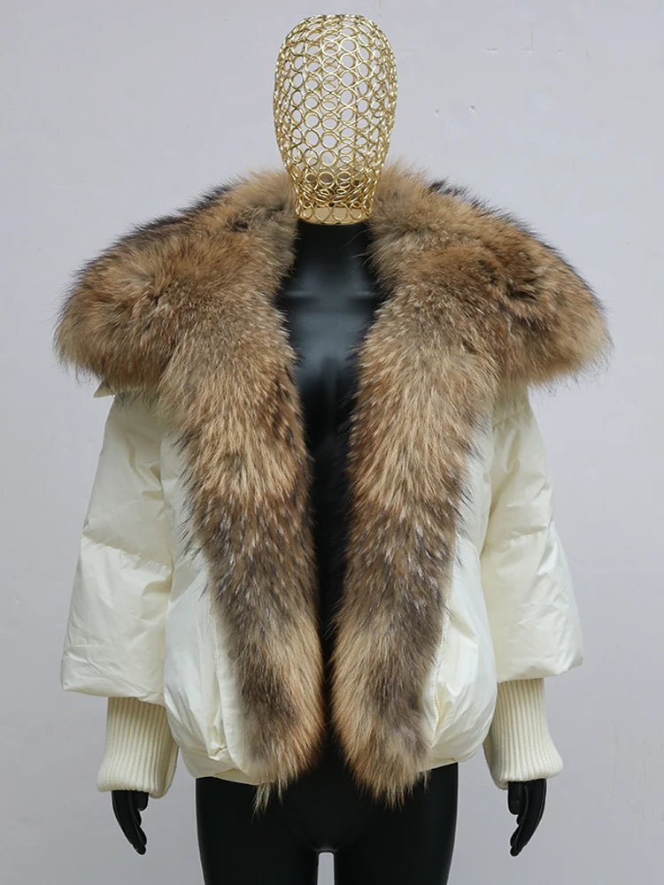 2024 Winter Women Warm Coat Oversized Real Fox Fur Collar Thick Luxury Outerwear New Fashion 90% Goose Down Jacket