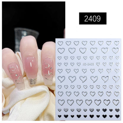 3d Nail Art Stickers Red Black White Love Hearts Stars Clouds French Full Tips Adhesive Nail Decals Slider For Manicure