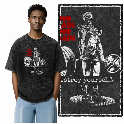 YG BODY BUILDING Printed Cotton Acid Washed Graphic Unisex T Shirt Cool CROSSFIT Streetwear Men Tshirts Big Size Tee for Men