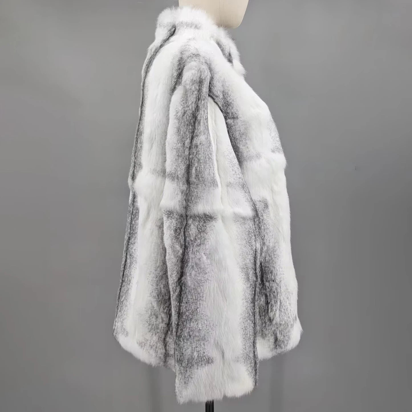 Women Real Rabbit Fur Coat High Collar Winter Jacket Make of One Rabbit Fur Cross Mink Pattern