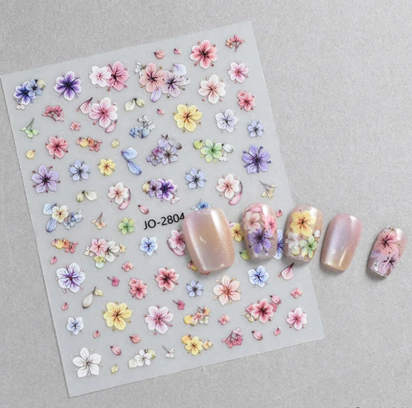 3d Nail Art Decals Spring Booming Violets Lavenders Purple Blue Pink Flowers Butterflys Stickers Decoration For Nail Tips Beauty