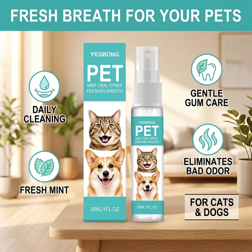 Pet Mint Oral Spray Cleaning Teeth Reduce Plaque Accumulation Eliminate Odor Fresh Breath Protect Gum No-Brush Dental Care Spray