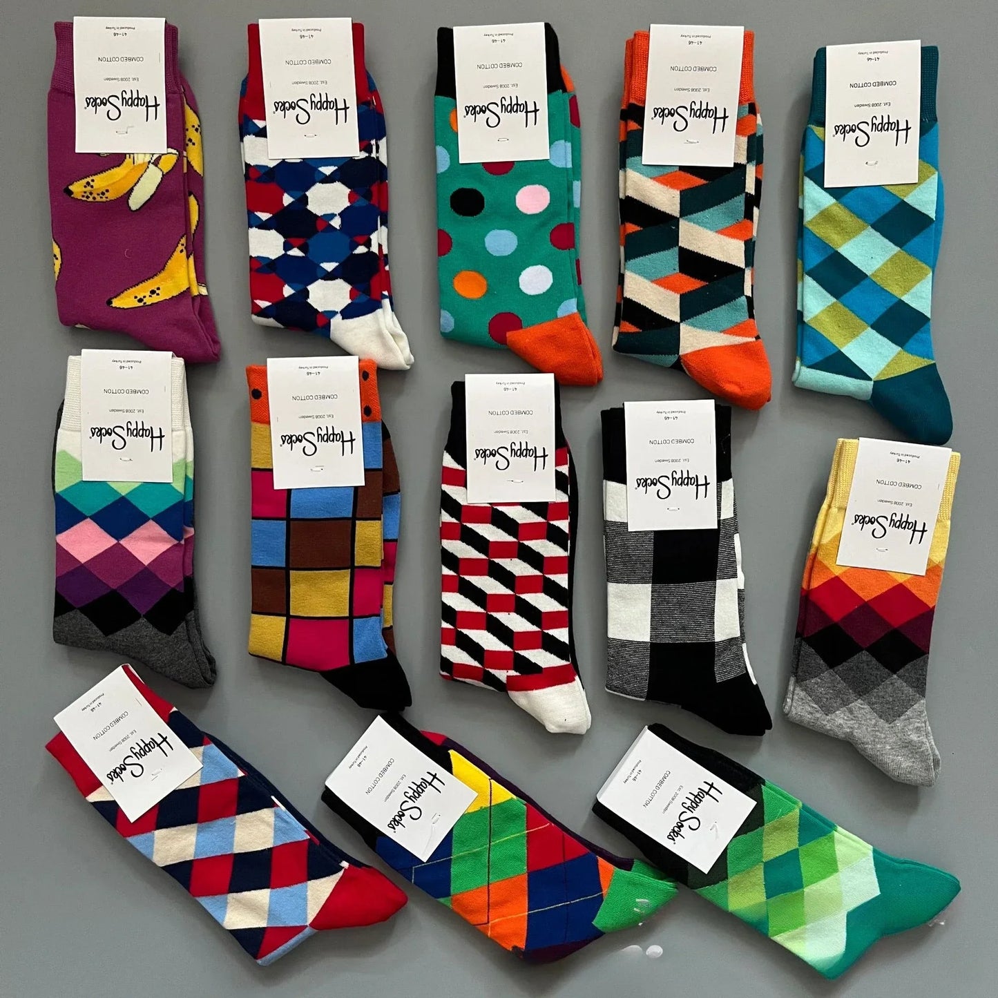 Cotton Happy Socks Men's Classic Crew Sock Shoe Size 10 - 13 Soft