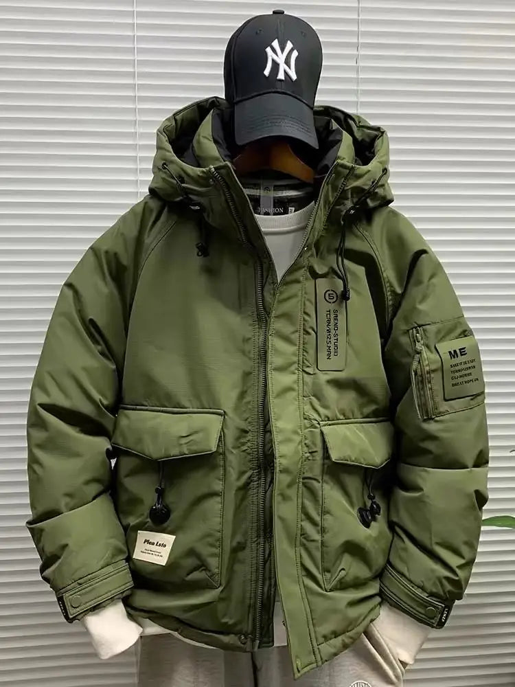 Luxury High-end Down Jackets Men Winter Warm Cargo Coat White Duck Down Coat Windproof Pockets Hooded Thick Parkas Canada