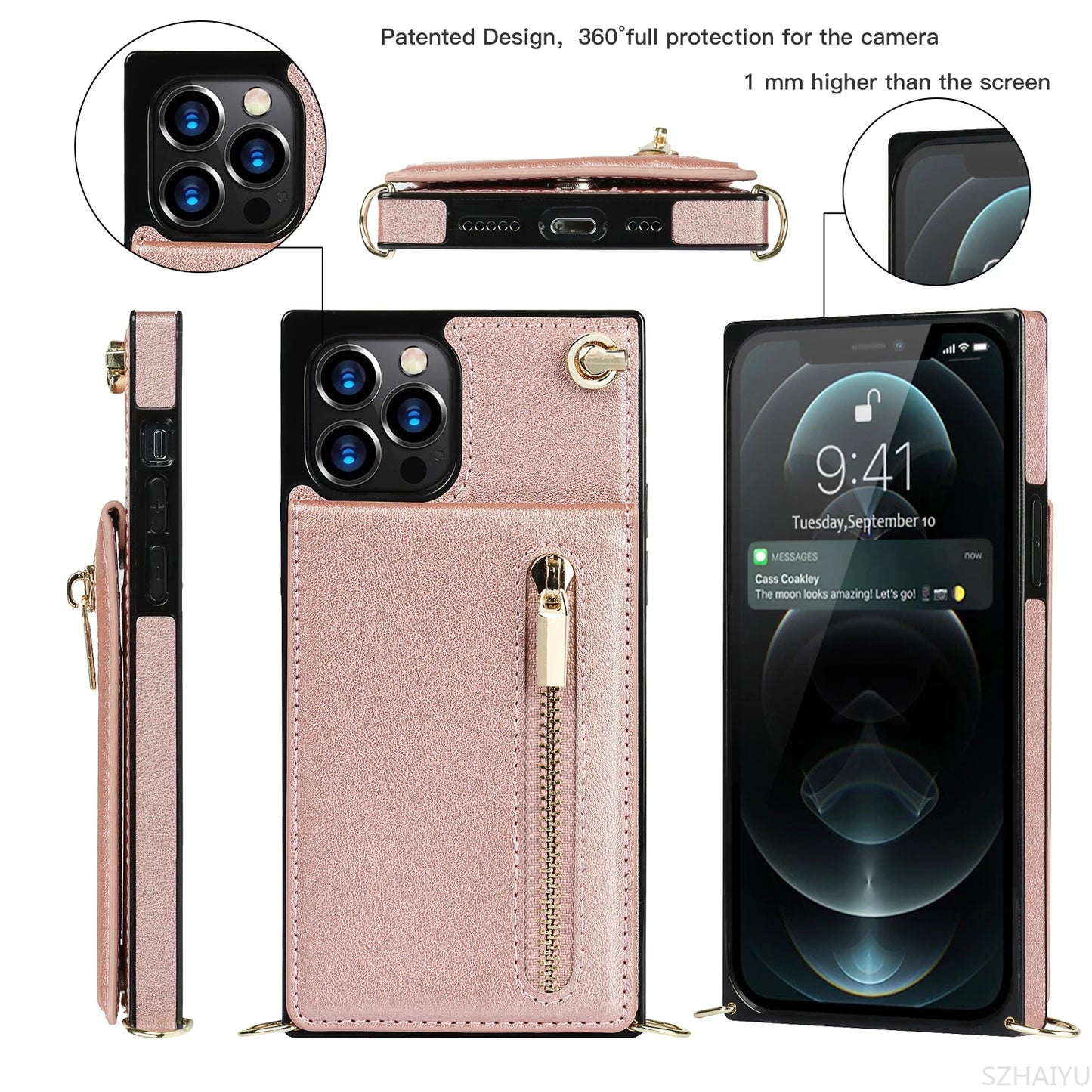 Zipper Wallet for IPhone 17 Air 16 16E 15 14 13 12 11 Pro Max Plus Case with Card Holder Lanyard Strap Crossbody Leather Cover