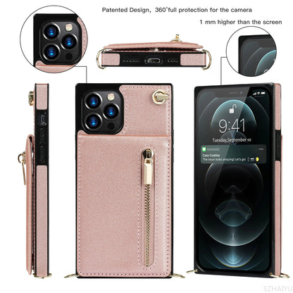 Zipper Wallet for IPhone 17 Air 16 16E 15 14 13 12 11 Pro Max Plus Case with Card Holder Lanyard Strap Crossbody Leather Cover