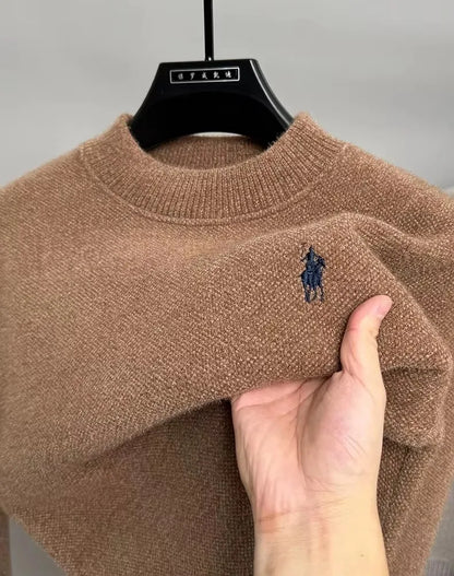 High end brand velvet sweater men's new designer fashion exquisite pony embroidery winter thick warm round neck knitted pullover