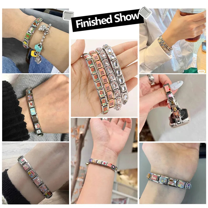 Laser Engraving Piano Heart Star Wings NO.7 Lips Italian Charm Links Fit 9mm Bracelet Stainless Steel Men Women DIY Making Gifts