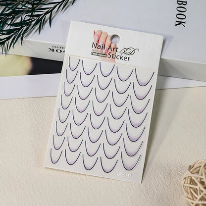 1pcs Gold Glitter French Design Nail Stickers White Silver Curve Lines Stripe Wave Nail Decals Slider Reflective Manicure Wraps
