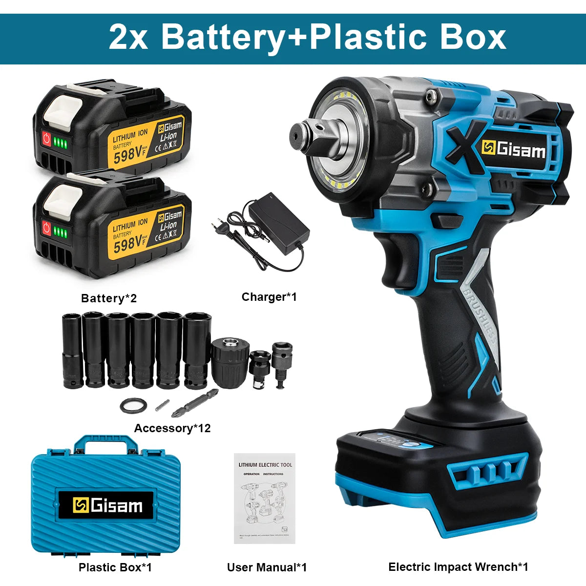 Gisam 900N.M Brushless Electric Impact Wrench 1/2" Cordless High Torque Wrench Drill Screwdrivers Tools For Makita Battery Pin