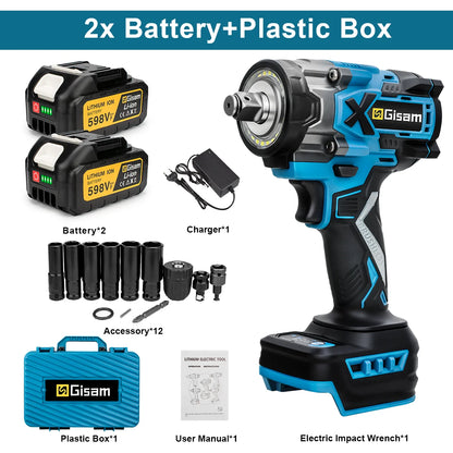 Gisam 900N.M Brushless Electric Impact Wrench 1/2" Cordless High Torque Wrench Drill Screwdrivers Tools For Makita Battery Pin