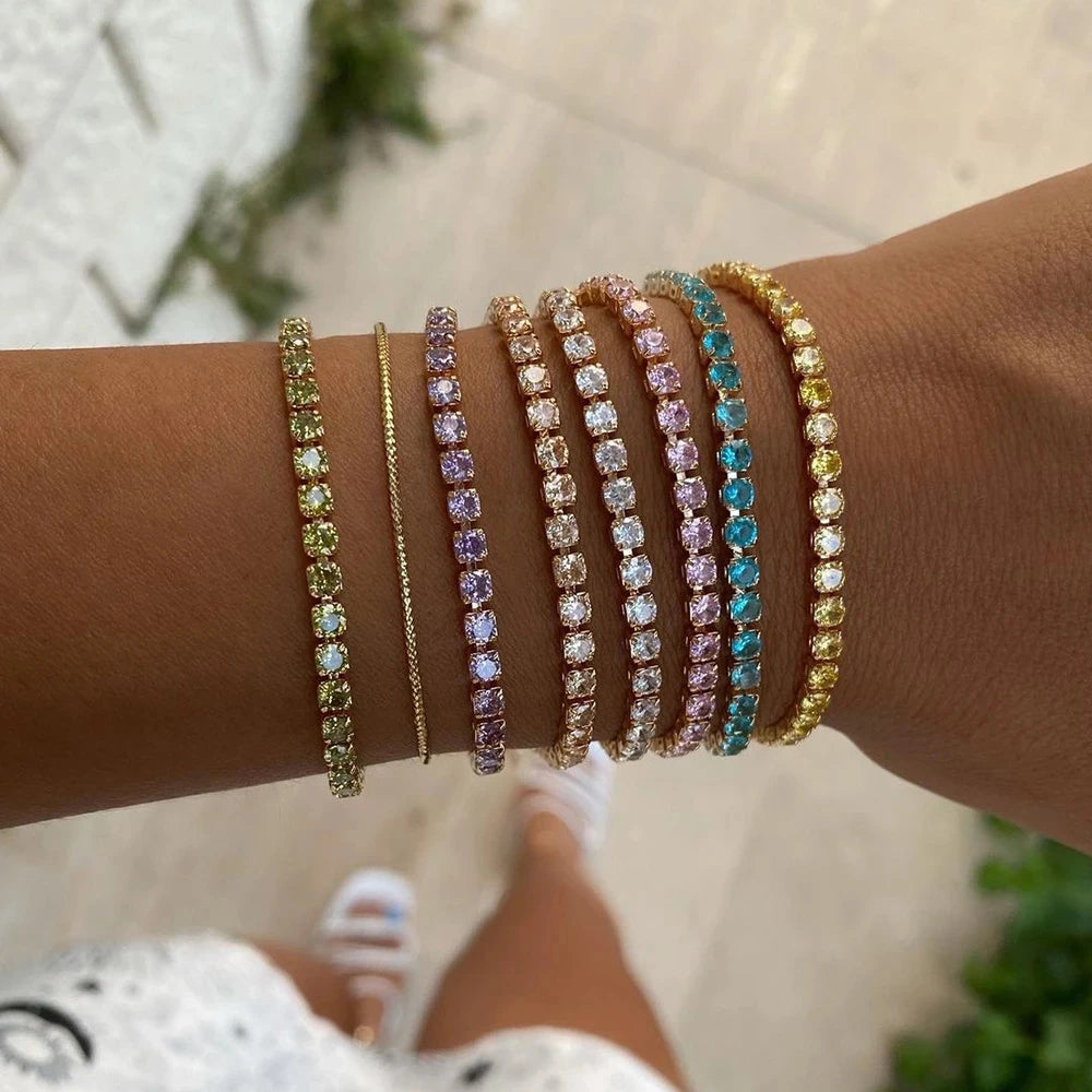 Adjustable Colorful Birthstone Tennis Bracelets for Women 4MM Crystal Bangle Female Hand Chain Trend Jewelry Accessories H133