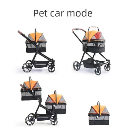 Portable pet stroller, dual-mode stroller that can carry both pets and babies at the same time, multifunctional and foldable,  pet carrier