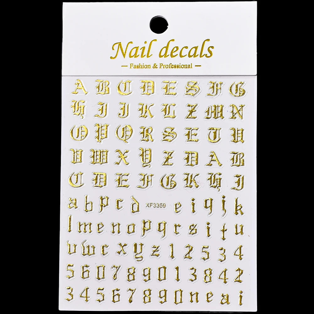 3D Glittery Gothic Letter Design Nail Art Stickers Uppercase Alphabet Letters Artistic Designs DIY Nail Art Decals Decoration #1