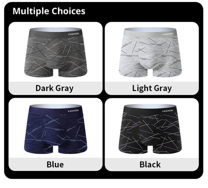 4pcs Men's Underwear, Comfortable, Soft and Fashionable Daily Line Print Intimate Boxer Briefs, Sporty and Breathable Boxers