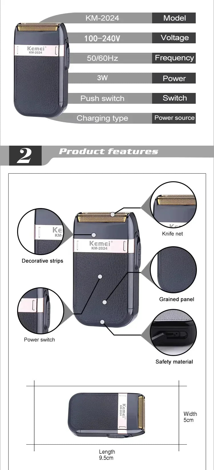 Kemei KM-2628 KM-678 KM-2024 USB Rechargeable Hair Clipper Professional Cordless Men Hair Trimmer Men's Hair Cutting Machine