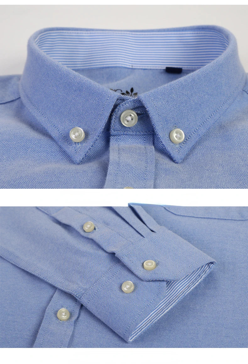Classic Fit Cotton Full Casual Shirts for Men Solid Color Long-Sleeve Plain Shirt Single Pocket Top Soft Slim Fit Formal Clothes