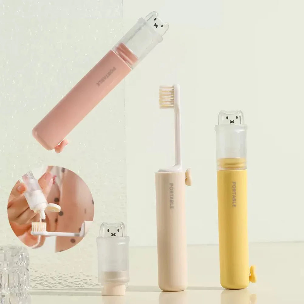 Foldable 2-in-1 Toothbrush Set with Toothpaste Storage - Compact Essential for Business Travel