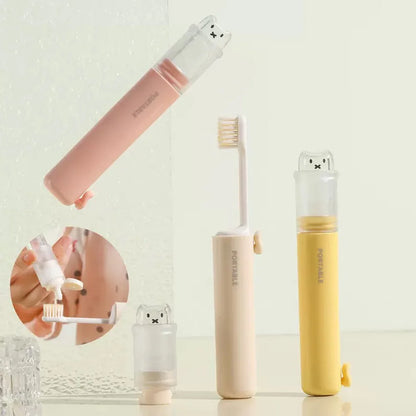 Foldable 2-in-1 Toothbrush Set with Toothpaste Storage - Compact Essential for Business Travel