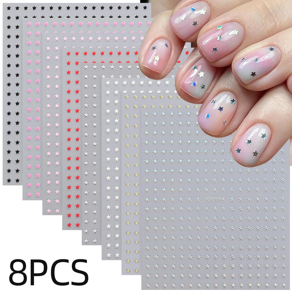 8Colors/Set 3D Sweet Love-Heart Nails Stickers Mini Hearts Self-Adhesive Nail Art Sliders Valentine's Day DIY Manicure Decals 1