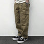 Autumn Men's Pants Multi-Pocket Cargo Pants Retro Solid Color Simple Loose Button Elastic Strap Casual Pants