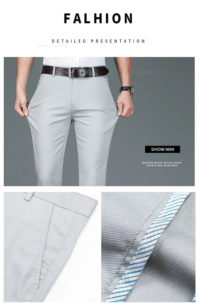 Bamboo Fiber Straight Business Pants Men Summer Clothes Fashion Classic Designer Breathable Casual Long Formal Trouser Male