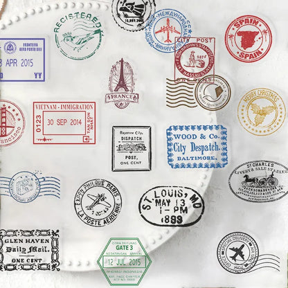 60pcs Vintage Passport Stamps Transparent Stickers Travel Decals For Phone Notebook Luggage Skateboard Guitar DIY Sticker Toy