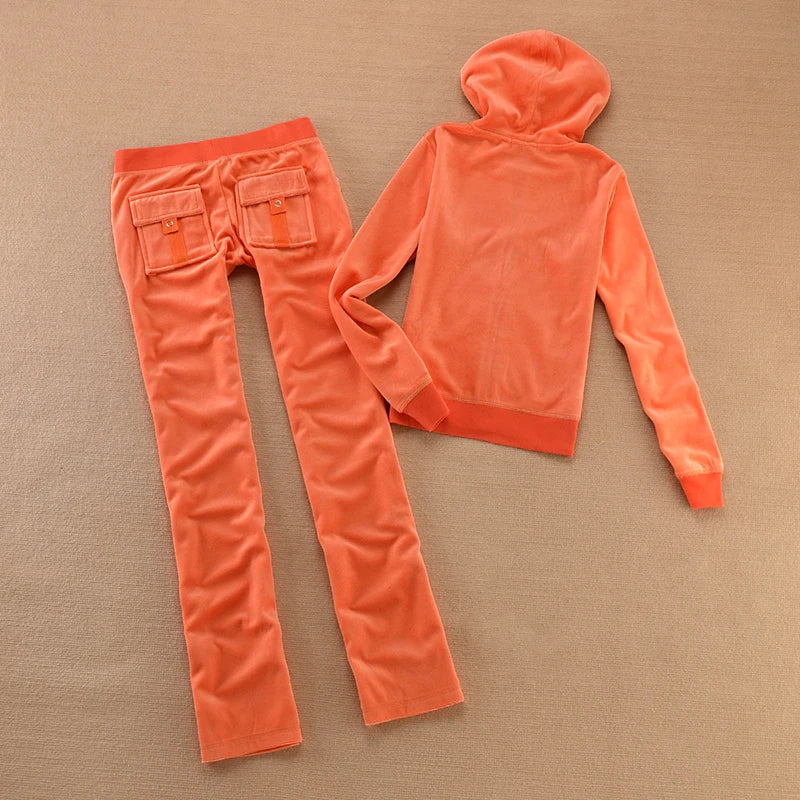 Solid Color Velvet Tracksuit 2025 Women's Zipper Top and Pants Suit Two-Piece Set