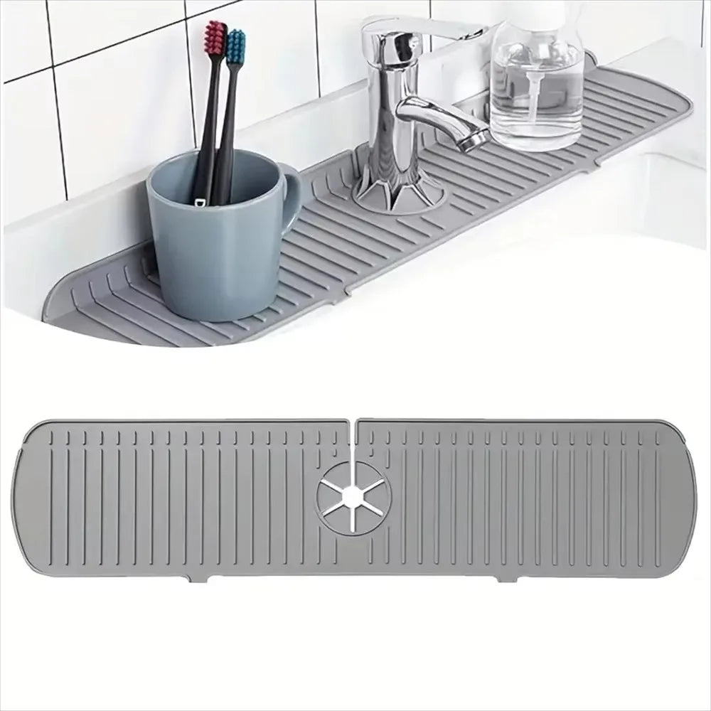 Silicone Tap Mat,Sink Splash Guard,Kitchen Tap Silicone Drain Mat, Silicone Tap Handle Drip Catcher Tray, Tap Mat for Kitchen